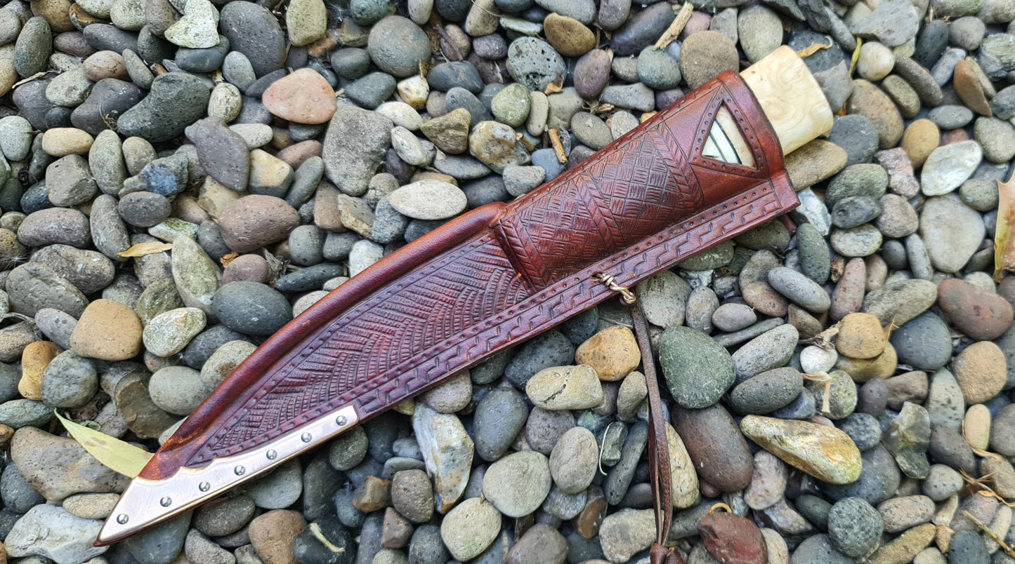 Antler handled knife and Irish sheath.