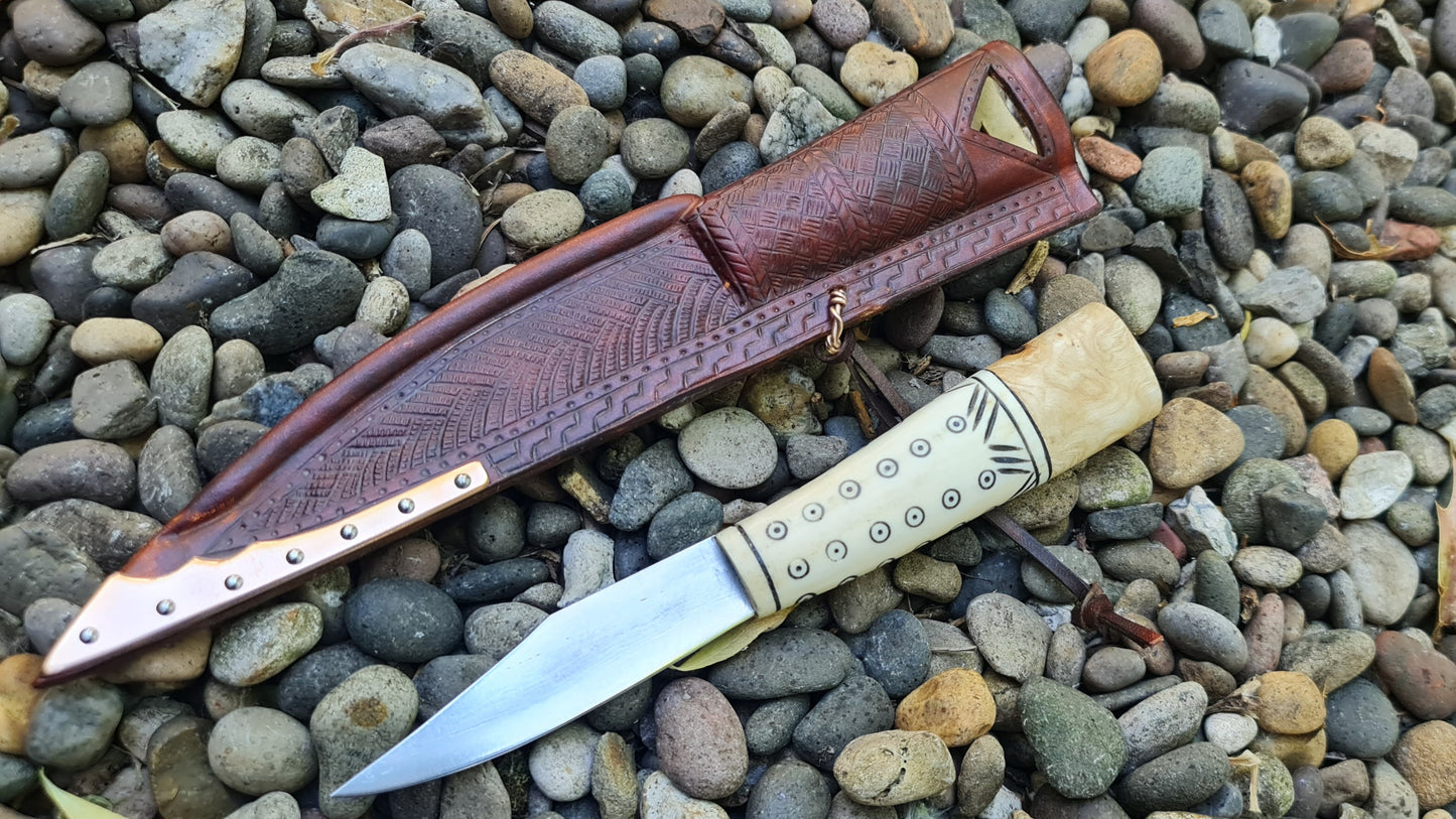 Antler handled knife and Irish sheath.
